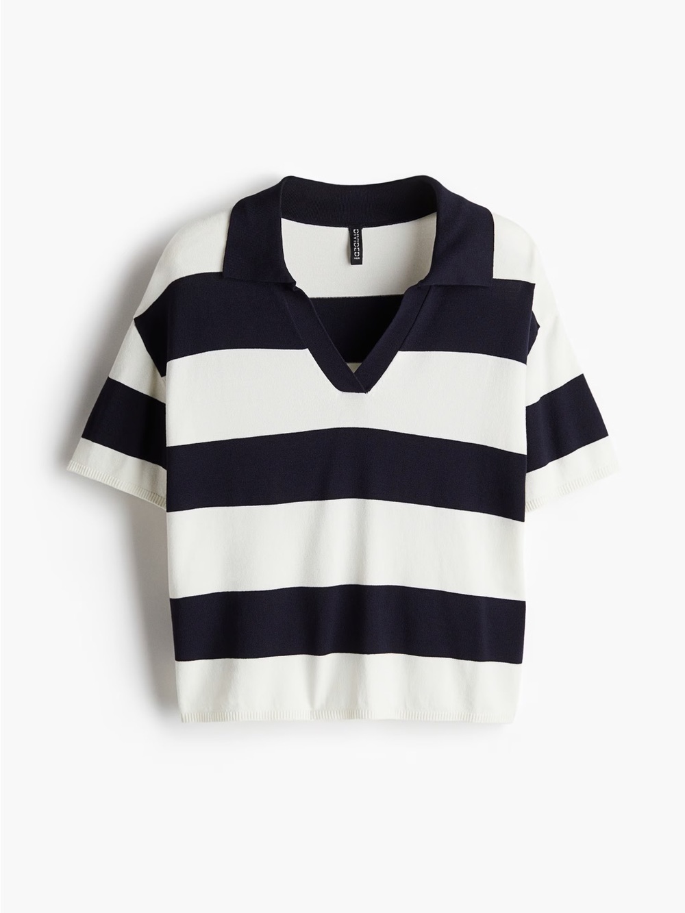 H&M Divided Vicose Oversized Knit Polo Navy Stripe NWT Small